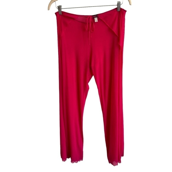 Cosabella Hot Pink Sheer Wide Leg Scalloped Hem Tie Front Pants, Size L - Picture 1 of 7